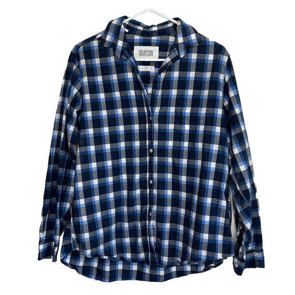 Grayson The Hero Size 3 Medium The Hero Blue Plaid Button Up 100% Cotton aa18 - Picture 1 of 6